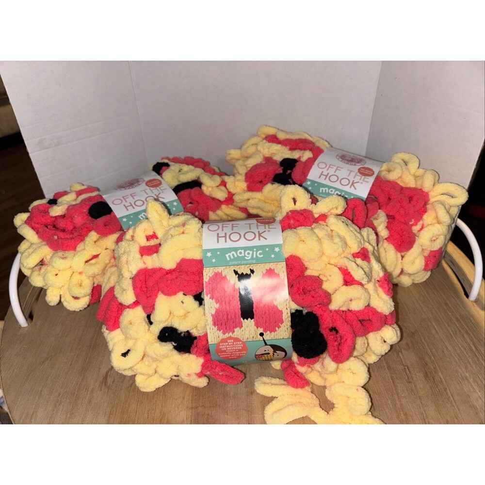 Lion Brand Yarn Off the Hook Magic #510 Butterfly Lot of 3 Pink Black Yellow